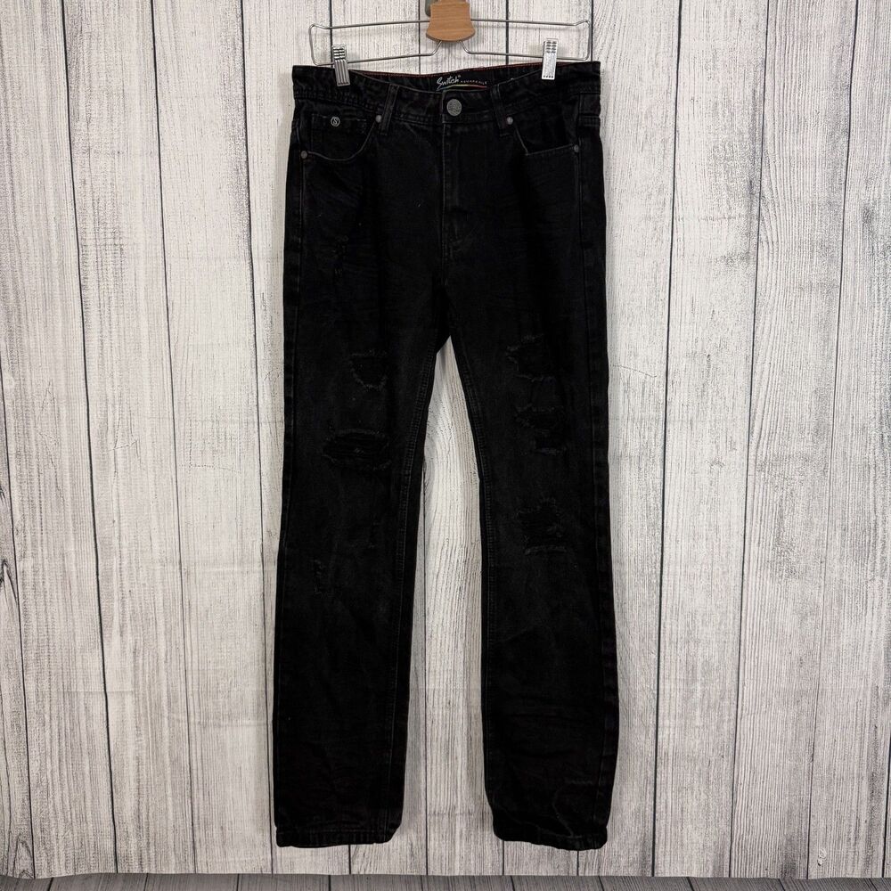 Switch Remarkable Men's W32 x L32 Black Slim Straight Distressed Denim Jeans